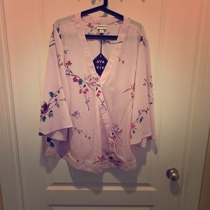 Ava&Viv purple floral Chiffon long sleeve shirt